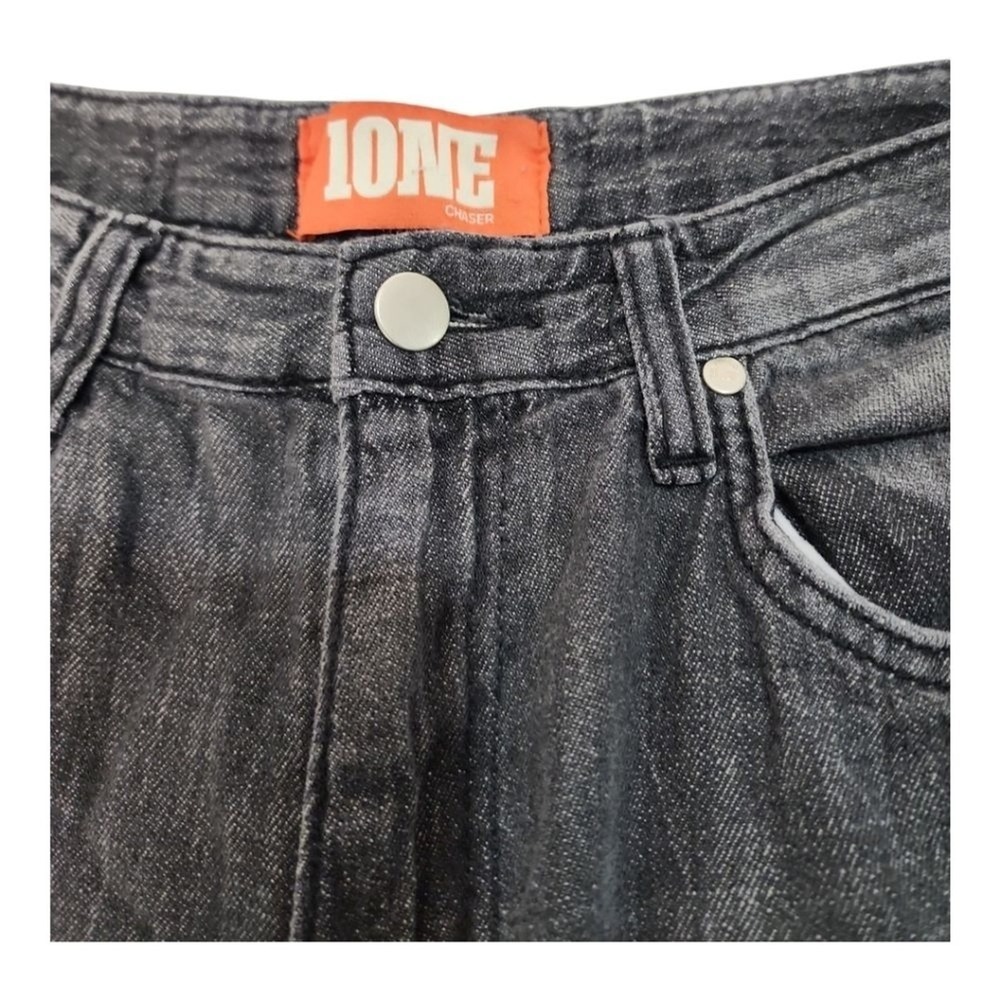 1ONE Chaser Wide Leg Jeans Womens 28 Black Baggy Streetwear Y2K Skater Denim - Picture 2 of 7
